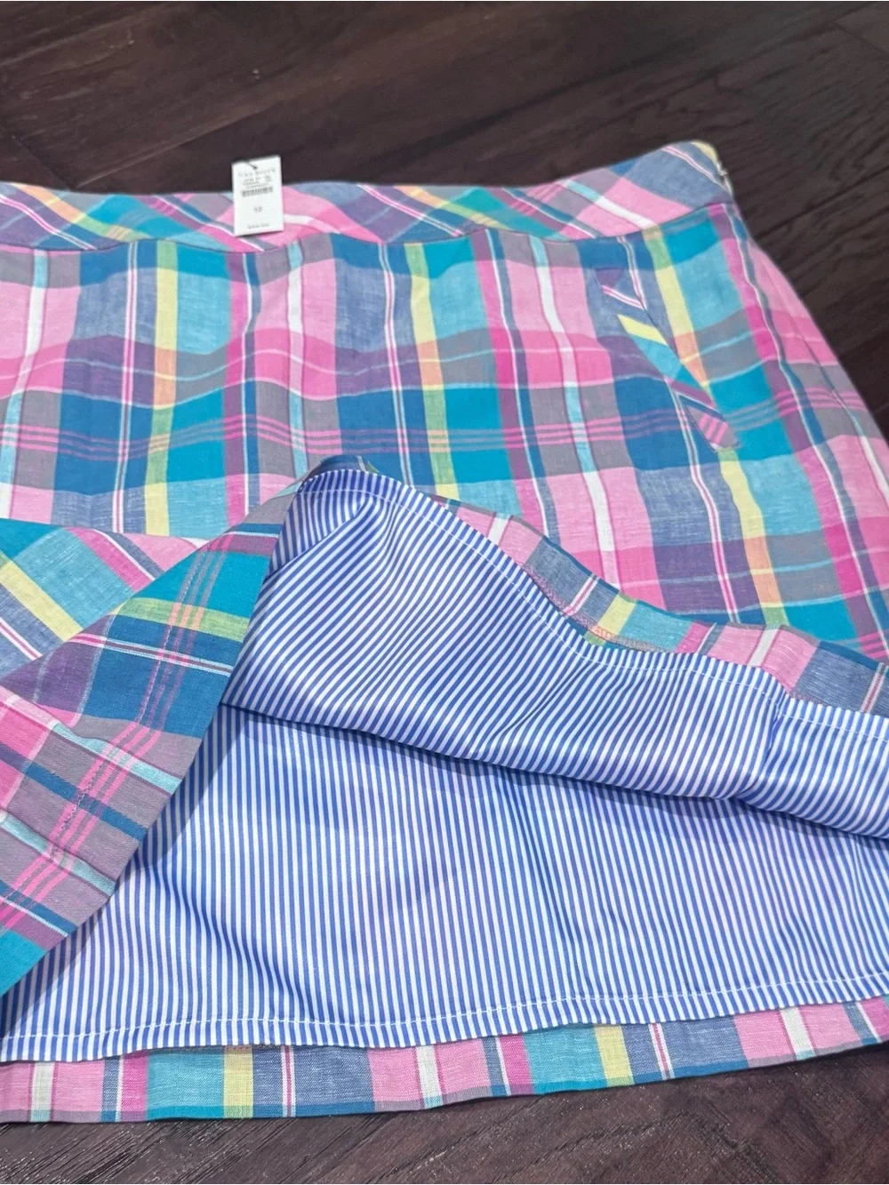 Talbots Madras Plaid Pastel linen cotton blend skirt size 12 NWT